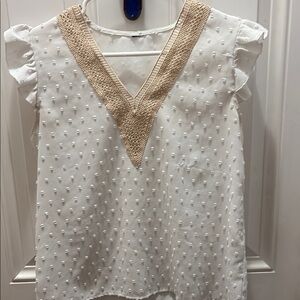 Elegant Cream V-Neck Women's Top